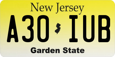 NJ license plate A30IUB