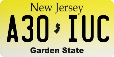NJ license plate A30IUC