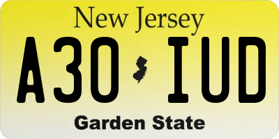 NJ license plate A30IUD