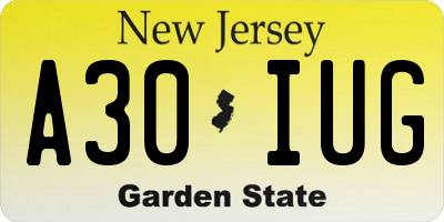NJ license plate A30IUG