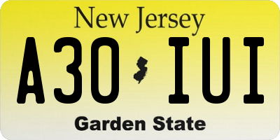 NJ license plate A30IUI