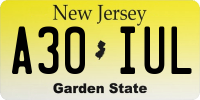 NJ license plate A30IUL