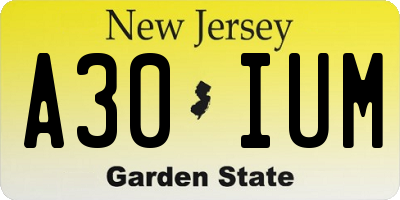 NJ license plate A30IUM