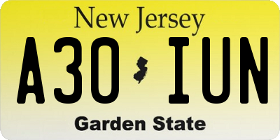 NJ license plate A30IUN