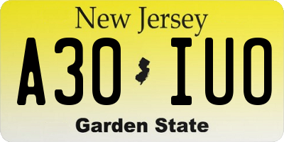 NJ license plate A30IUO