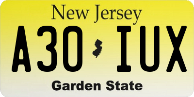 NJ license plate A30IUX