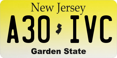 NJ license plate A30IVC