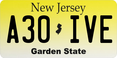 NJ license plate A30IVE