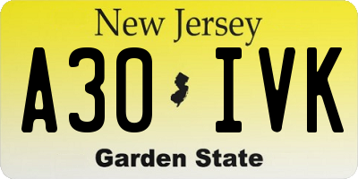 NJ license plate A30IVK