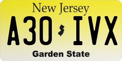 NJ license plate A30IVX