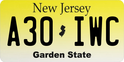 NJ license plate A30IWC
