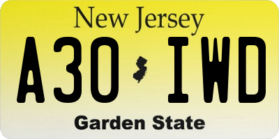NJ license plate A30IWD