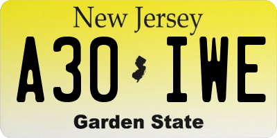 NJ license plate A30IWE