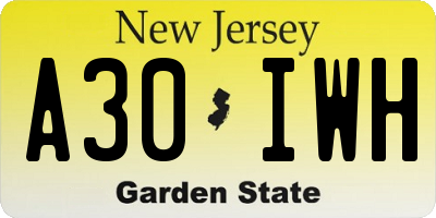 NJ license plate A30IWH