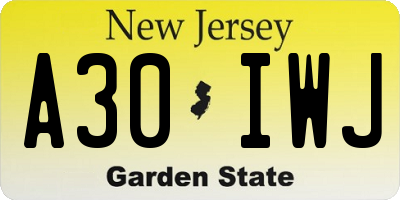 NJ license plate A30IWJ