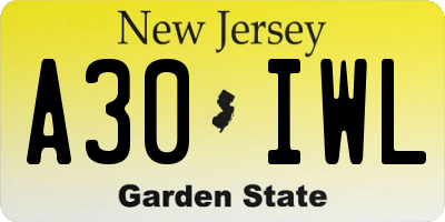 NJ license plate A30IWL