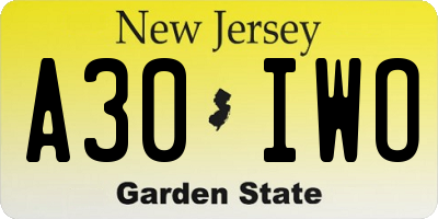 NJ license plate A30IWO