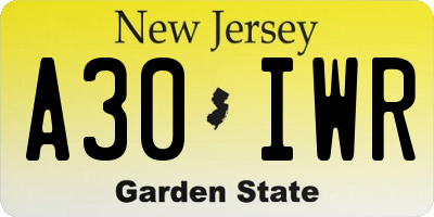 NJ license plate A30IWR