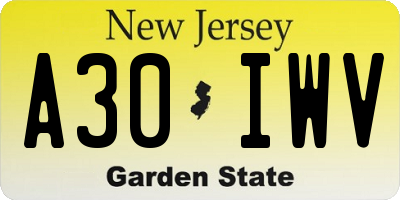 NJ license plate A30IWV