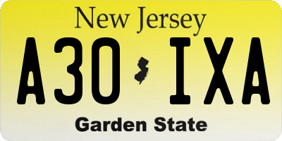NJ license plate A30IXA