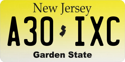 NJ license plate A30IXC