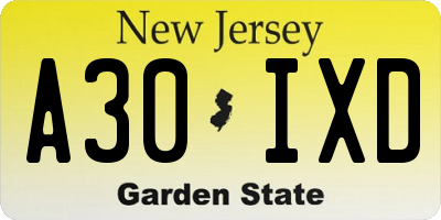 NJ license plate A30IXD