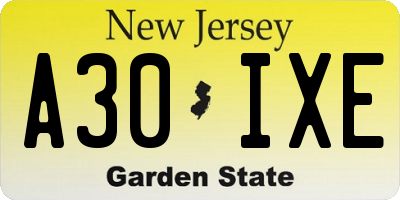 NJ license plate A30IXE