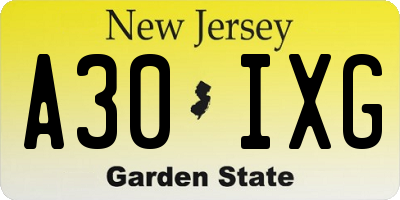 NJ license plate A30IXG