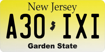 NJ license plate A30IXI