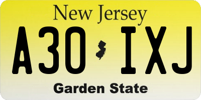NJ license plate A30IXJ