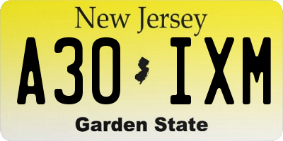 NJ license plate A30IXM