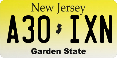 NJ license plate A30IXN