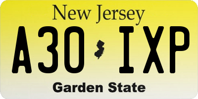 NJ license plate A30IXP