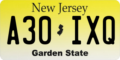 NJ license plate A30IXQ