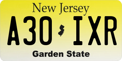 NJ license plate A30IXR