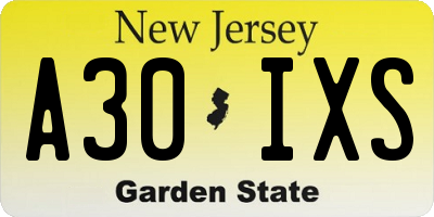 NJ license plate A30IXS