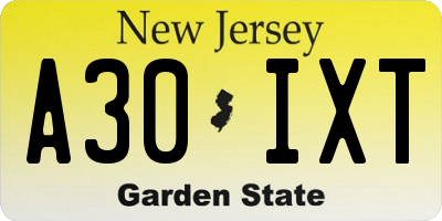 NJ license plate A30IXT