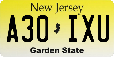 NJ license plate A30IXU