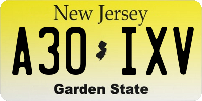 NJ license plate A30IXV
