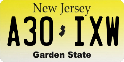 NJ license plate A30IXW