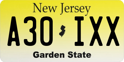 NJ license plate A30IXX