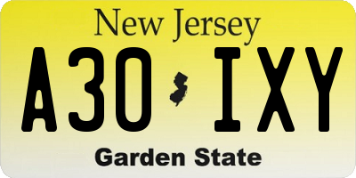 NJ license plate A30IXY