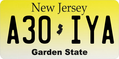 NJ license plate A30IYA