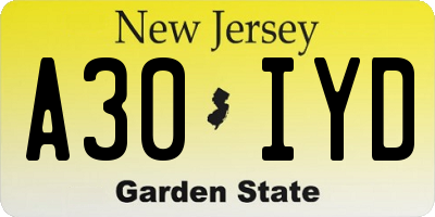 NJ license plate A30IYD