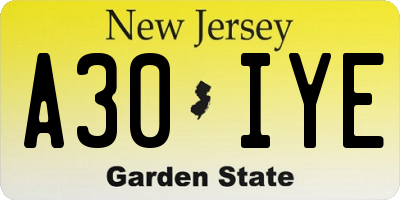 NJ license plate A30IYE
