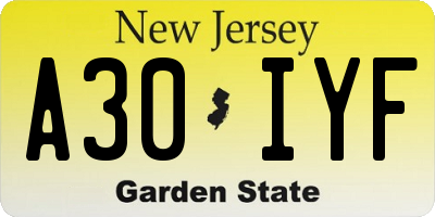 NJ license plate A30IYF