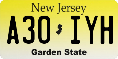 NJ license plate A30IYH