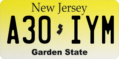 NJ license plate A30IYM