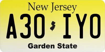 NJ license plate A30IYO