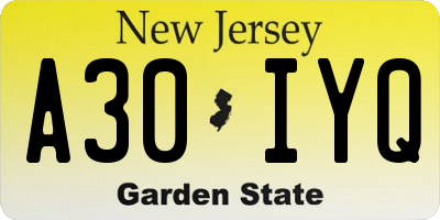 NJ license plate A30IYQ